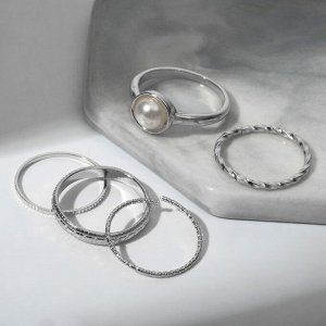 Кольцо набор 5 штук "Идеальные пальчики" венец, цвет белый в серебре