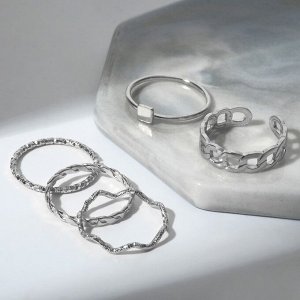 Кольцо набор 5 штук "Идеальные пальчики" геометрия, цвет белый в серебре