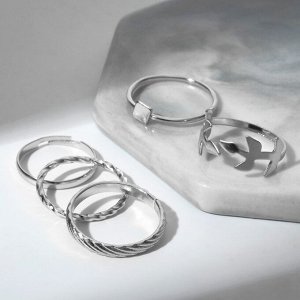 Кольцо набор 5 штук "Идеальные пальчики" лёгкость, цвет белый в серебре