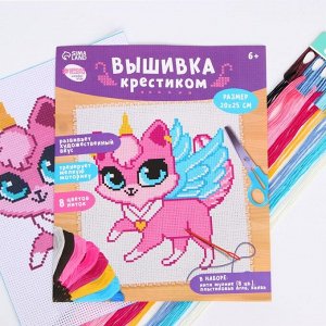 Вышивка крестиком «Котик-единорог», 25х20 см