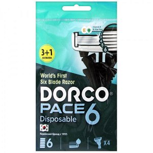 DORCO Станок для бритья одноразовый PACE 6, 6 лезвий, плав. головка, увл. полоса (3+1 шт)  NEW
