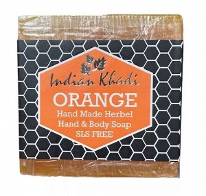 Мыло Апельсин ручной работы без SLS Кхади Orange Hand Made Herbel Soap SLS Free Indian Khadi 100 гр.
