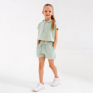 Комплект для девочки (топ, шорты) MINAKU: Casual Collection, оливковый, рост, см