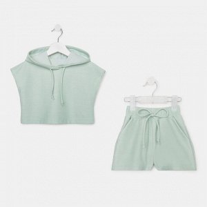Комплект для девочки (топ, шорты) MINAKU: Casual Collection, оливковый, рост, см