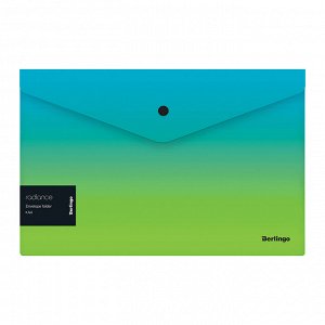 Папка-конверт на кнопке Berlingo ""Radiance"", 180мкм, голубой/зеленый градиент, с рисунком