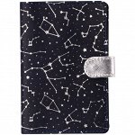 Обложка для паспорта OfficeSpace &quot;&quot;Shine&quot;&quot; на кнопке, кожа, темно-синий, тиснение фольгой