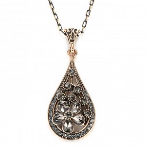 Женское ожерелье с серым кристаллом в виде цветка, антикварное золото, небольшая подвеска