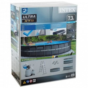 Бассейн каркасный Ultra XTR Frame, 732 х 132 см, песчаный фильтр-насос, лестница, тент, подстилка, 26340NP INTEX