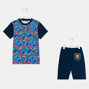 Комплект (футболка и шорты) для мальчика, цвет темно-синий, рост 122