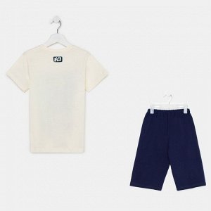 Комплект для мальчика (футболка/шорты) цвет бежевый/синий, рост