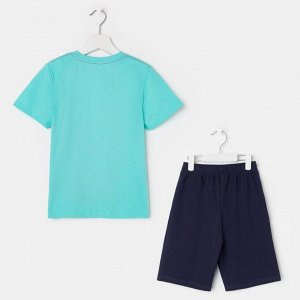 Комплект для мальчика (футболка, шорты), цвет бирюзовый, рост 116 см (60)