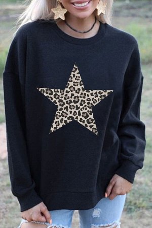 Черный свитшот с леопардовым принтом звезда