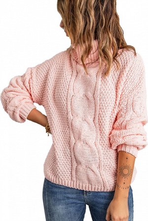 Розовый свитер крупной вязки с воротником под горло