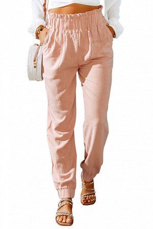 Светло-розовые повседневные штаны с высокой посадкой и эластичной талией