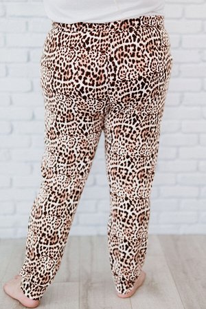 Леопардовые штаны плюс сайз с эластичной талией на шнуровке
