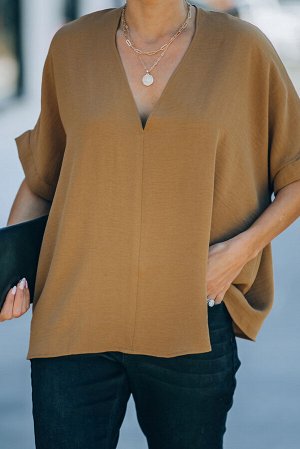 Горчичная блуза-пончо с V-образным вырезом