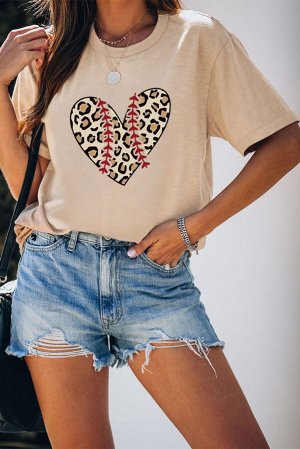 Бежевая футболка с леопардовым принтом сердце