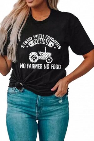 Черная футболка с надписью: Stand With Farmers Punjab, No Farmers No Food