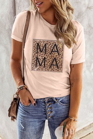 Розовая футболка с леопардовым принтом и надписью: MAMA
