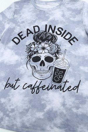 Серо-голубая футболка с принтом череп и надписью: Dead INSID