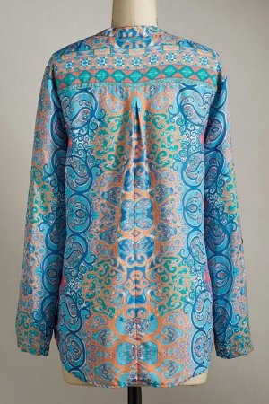 Голубая свободная блуза с марокканским узором