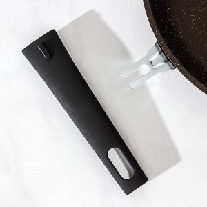 Сковорода, d=26 см, съёмная ручка, стеклянная крышка, антипригарное покрытие, цвет кофейный мрамор