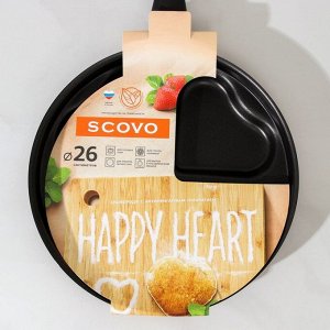 SCOVO Сковорода Happy Heart, d=26 см, пластиковая ручка, антипригарное покрытие, цвет бордовый