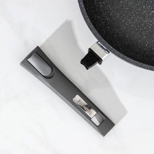 Сковорода «Гранит ВОК», d=28 см, съёмная ручка, стеклянная крышка, антипригарное покрытие, цвет серый