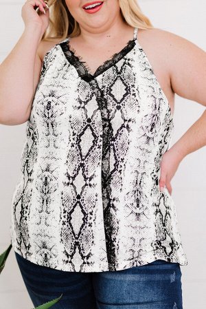 Plus Size Snakeskin Lace Splicing Spaghetti Strap Tank Top