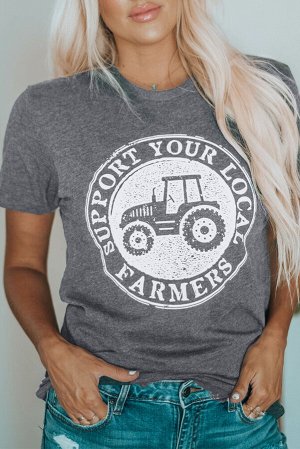 Серая футболка с надписью: SUPPORT YOUR LOCAL FARMERS