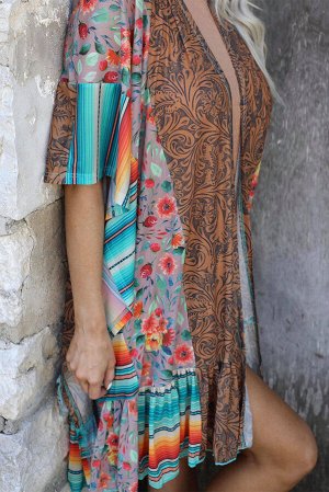 Multicolor Vintage Paisley Floral Serape Ruffled Cardigan with Slits