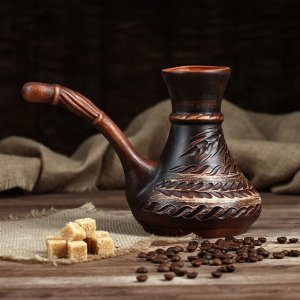 Турка для кофе "Узор", ангоб, красная глина, 0.65 л, ручная работа