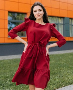 Платье 6006 "Однотон - Рюша Рукав" Бордовое