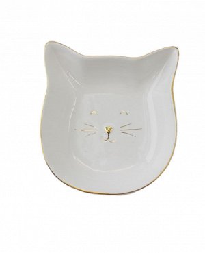 Тарелка декоративная 945-242 кот белый 15*13см керамика