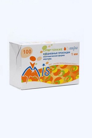 Ежедневные прокладки Супер тонкие "MIS" айрлайд софт, анатомическая форма, 1 капля (155мм), 100 шт (картон)
