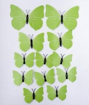 Бабочка на магните набор 12 шт пластик цвет зеленый