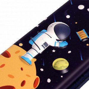 Пенал школьный на молнии "Космонавт на Луне", 3D, чёрный