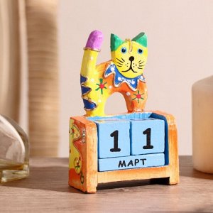 Вечный календарь «Котёнок», 7x4x10 см, дерево, 2 языка, МИКС
