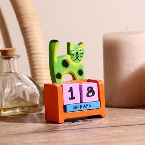 Вечный календарь настольный «Котик», 7x4x11 см, дерево