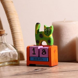 Вечный календарь настольный «Котик», 7x4x11 см, дерево