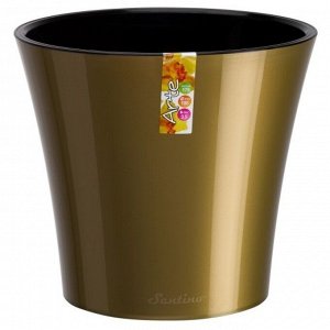 Горшок для цветов, 1,2 л, d 135 мм, с прикорневым поливом, пластик, золотой - черный, АРТЕ