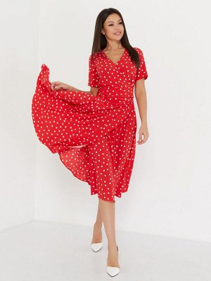 Платье женское на запах короткий рукав цвет Красный (горох) ZAP