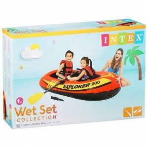 Лодка Explorer 200, 2 местная, 185 х 94 х 41 см, от 6 лет, до 95 кг, вёсла, насос, 58331NP INTEX