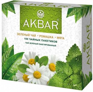 Чай Акбар Ромашка и мята зеленый 100пак х 2гр