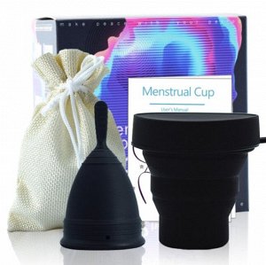 Менструальная чаша с контейнером и мешочком для хранения, черная