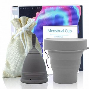 Менструальная чаша с контейнером и мешочком для хранения, серая