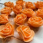 Розочки фоамиран с фатином 3,5см оранжевый набор 10шт