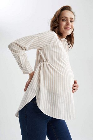 Рубашка для беременных в полоску классического кроя из хлопка