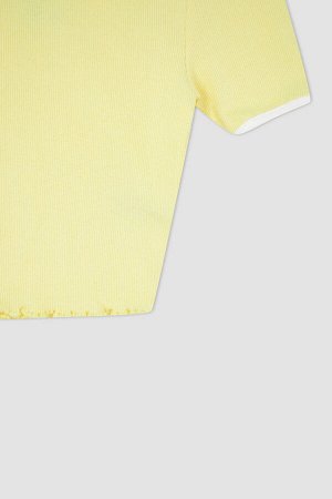 Крутая облегающая вельветовая укороченная футболка с круглым вырезом и полосками с короткими рукавами и деталями