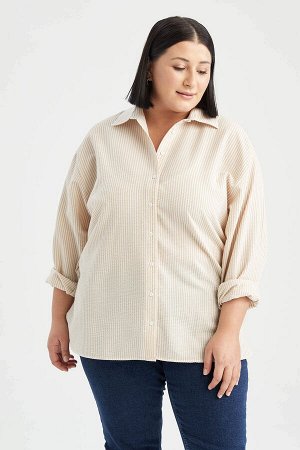 DF Plus Стандартный крой Рубашка с воротником рубашки Плюс размер Прозрачная рубашка с длинным рукавом